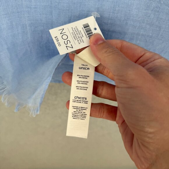 Chicos Alayna Oversized Blanket Oblong Scarf Pale Parisian Blue Lightweight NEW - Picture 5 of 10